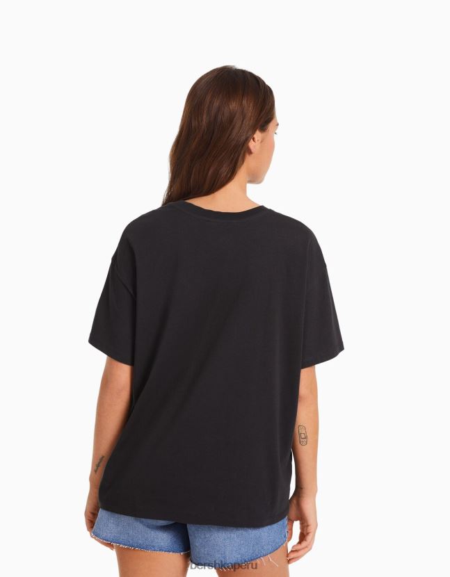 gris oscuro Bershka mujer camiseta de manga corta con estampado 806J6B468