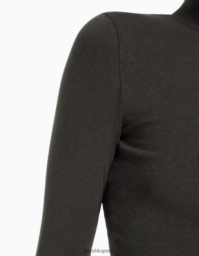 gris oscuro Bershka mujer camiseta de manga larga con cuello alto 806J6B406