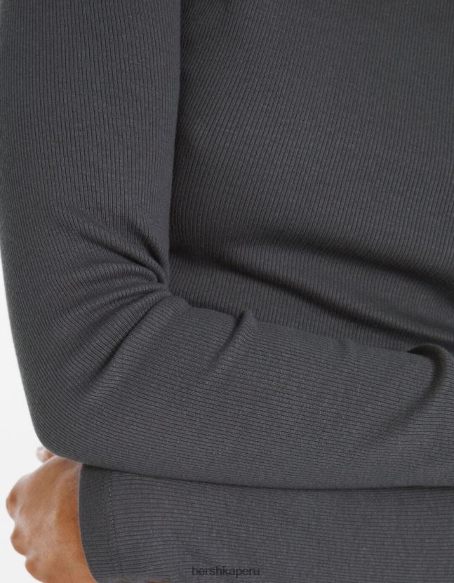 gris oscuro Bershka mujer camiseta de manga larga de canalé 806J6B434