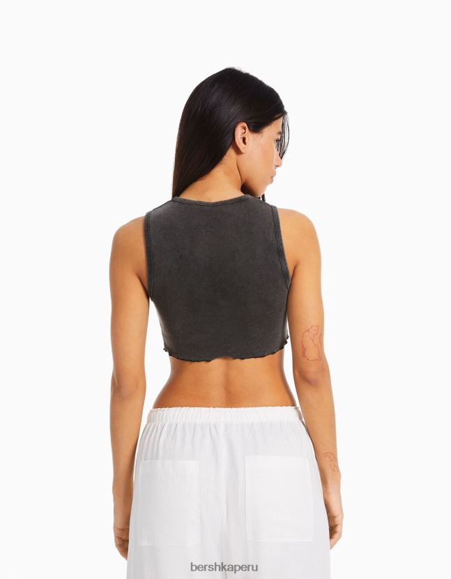 gris oscuro Bershka mujer camiseta sin mangas con estampado de nirvana 806J6B291