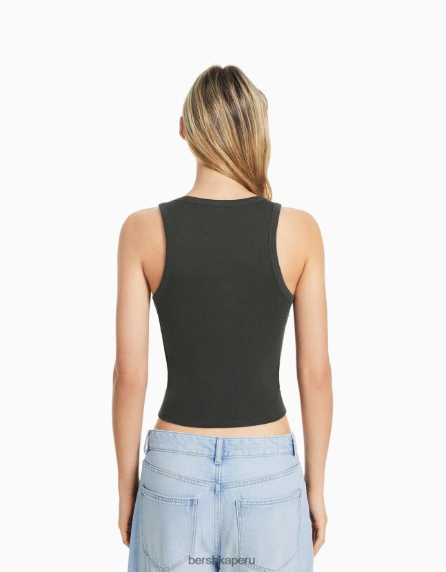 gris oscuro Bershka mujer camiseta sin mangas de canalé 806J6B312