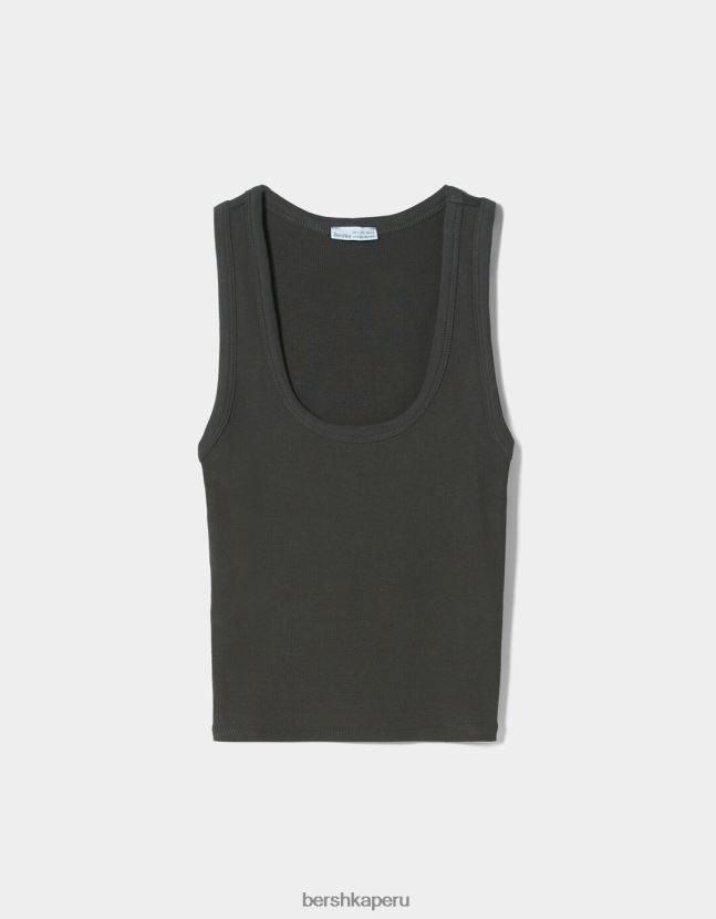 gris oscuro Bershka mujer camiseta sin mangas de canalé 806J6B312
