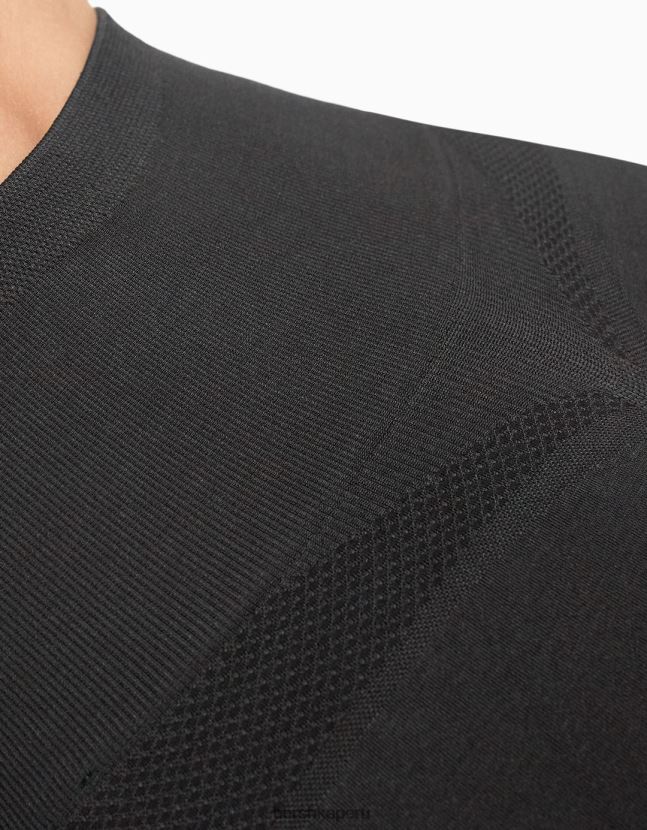 gris oscuro Bershka mujer playera corta sin costuras con cuello en V y manga larga 806J6B370