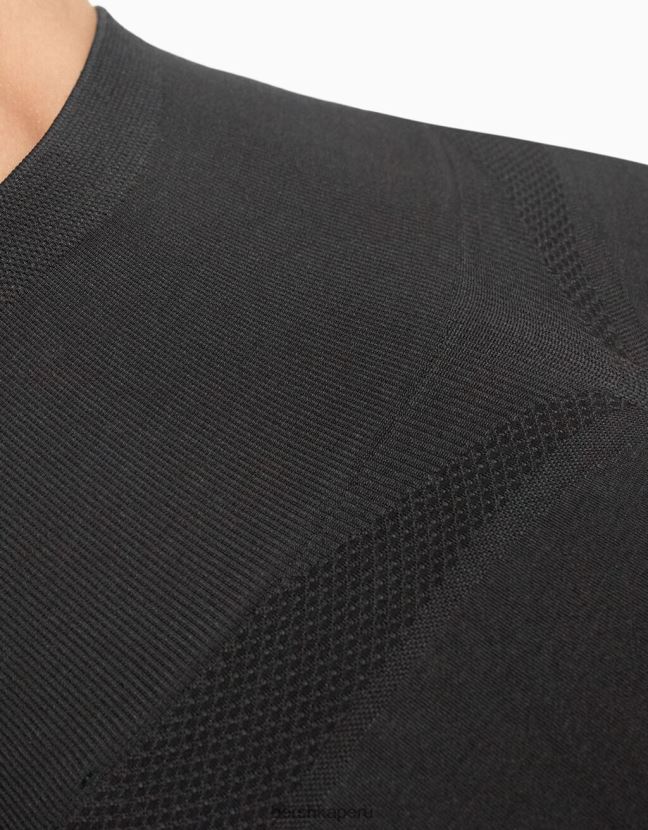 gris oscuro Bershka mujer playera corta sin costuras con cuello en V y manga larga 806J6B372