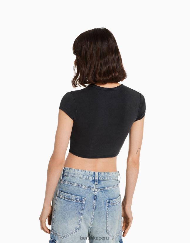 gris oscuro Bershka mujer playera de manga corta estampada 806J6B492