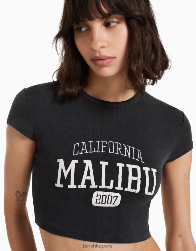 gris oscuro Bershka mujer playera de manga corta estampada 806J6B492
