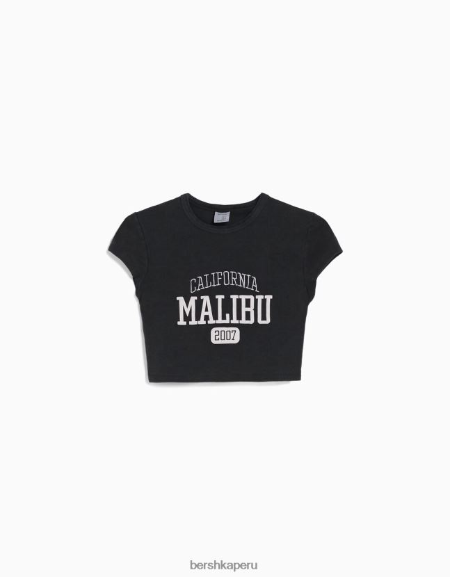 gris oscuro Bershka mujer playera de manga corta estampada 806J6B492