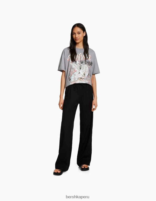 gris oscuro Bershka mujer playera oversize de manga corta estampada 806J6B431