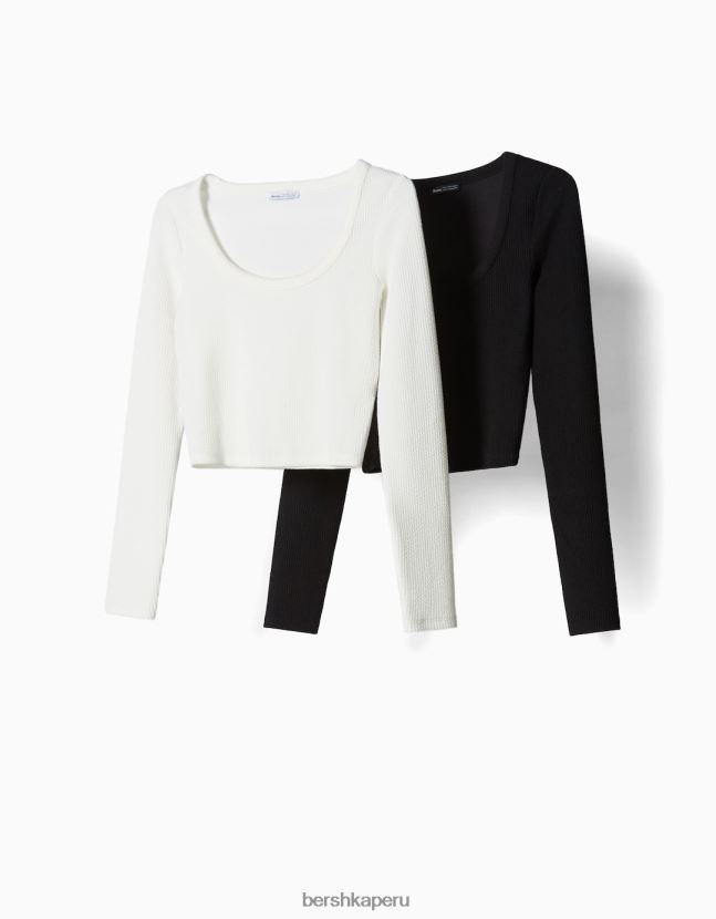multicolor Bershka mujer Pack de 2 camisetas de canalé de manga larga con textura 806J6B648