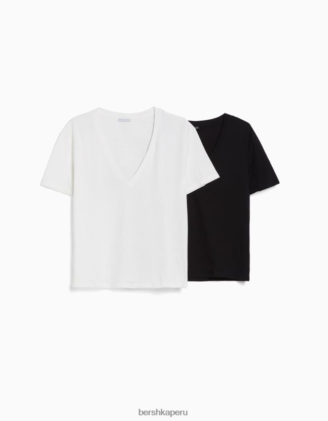 multicolor Bershka mujer Pack de 2 camisetas regular fit de manga corta con cuello de pico 806J6B635