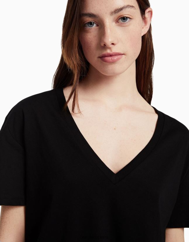 multicolor Bershka mujer Pack de 2 camisetas regular fit de manga corta con cuello de pico 806J6B635