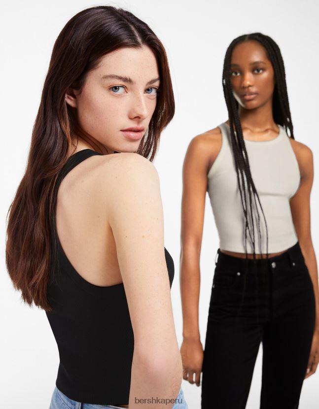 multicolor Bershka mujer Pack de 2 tops de canalé sin mangas 806J6B307