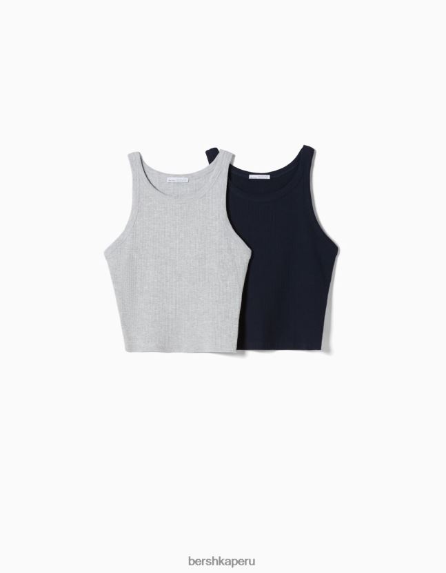 multicolor Bershka mujer Pack de 2 tops de canalé sin mangas 806J6B309