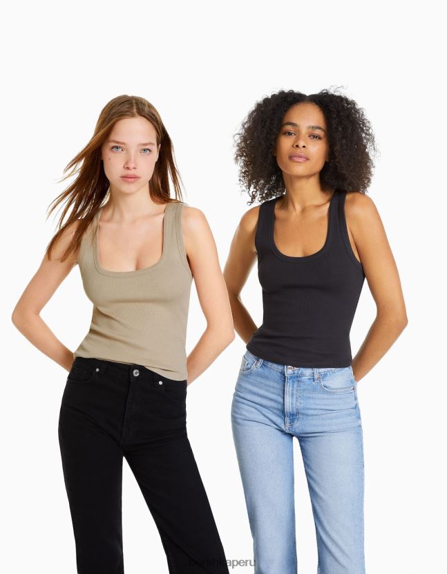 multicolor Bershka mujer Pack de 2 tops de canalé sin mangas 806J6B402