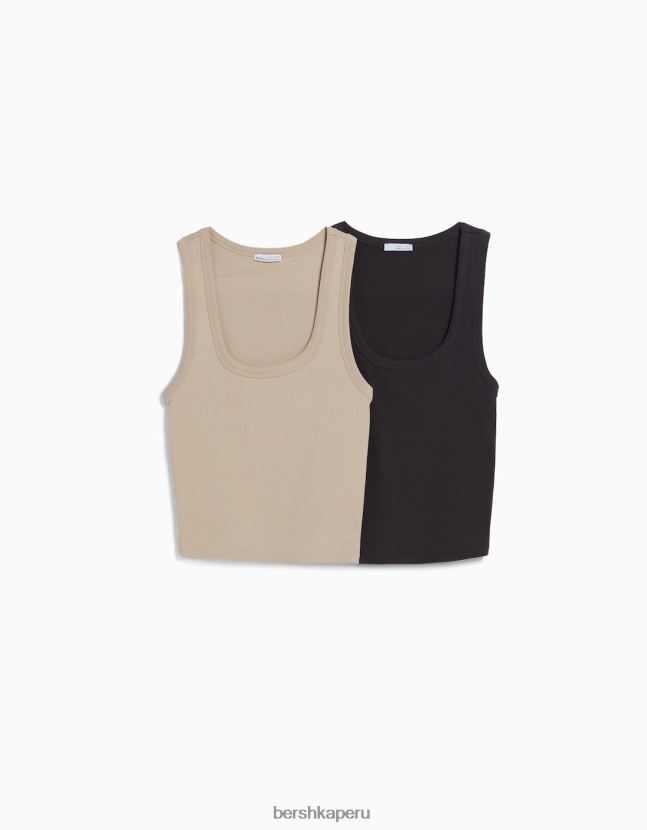 multicolor Bershka mujer Pack de 2 tops de canalé sin mangas 806J6B402