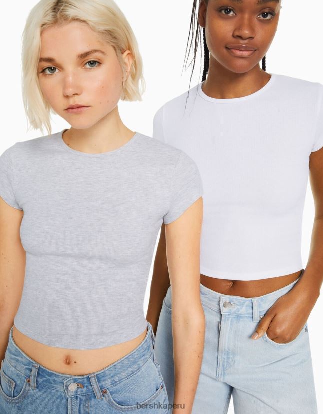 multicolor Bershka mujer pack de 2 camisetas canalé manga corta 806J6B330