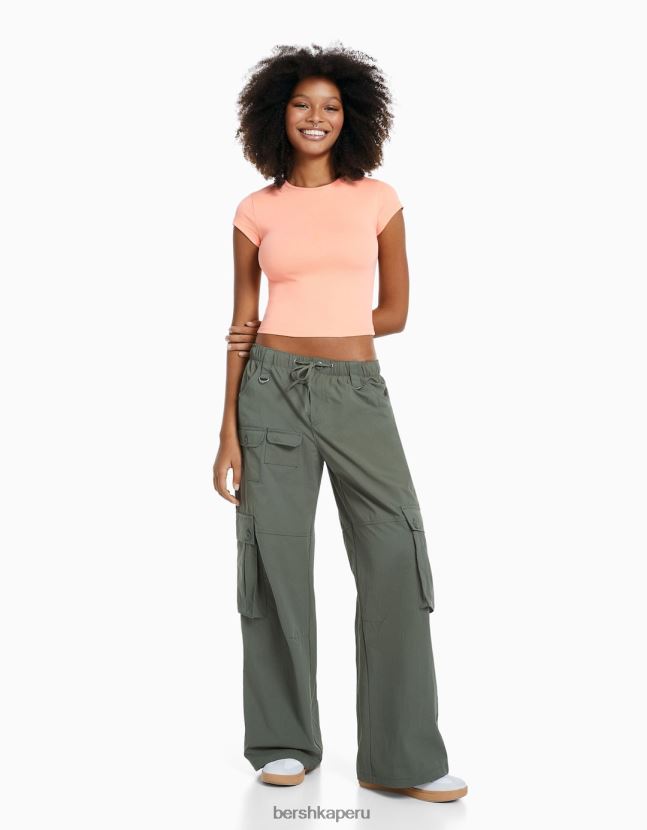 naranja Bershka mujer camiseta de canalé manga corta 806J6B350