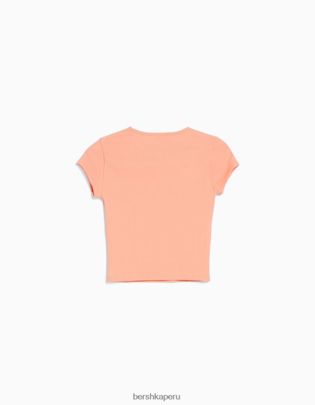 naranja Bershka mujer camiseta de canalé manga corta 806J6B350