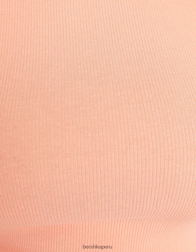 naranja Bershka mujer camiseta de canalé manga corta 806J6B350