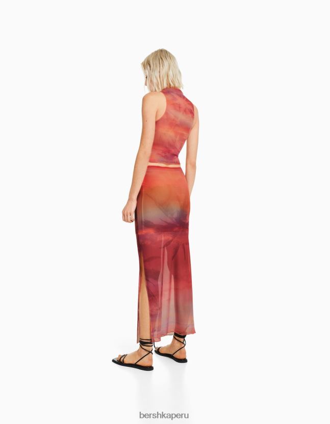 naranja Bershka mujer camiseta de tul estampada sin mangas 806J6B302
