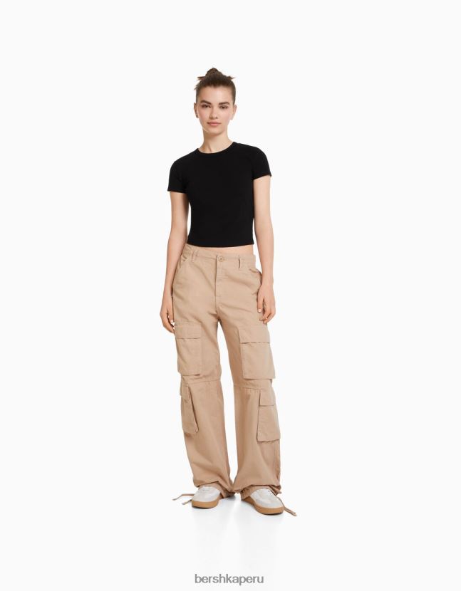 negro Bershka mujer camiseta ajustada de manga corta 806J6B619