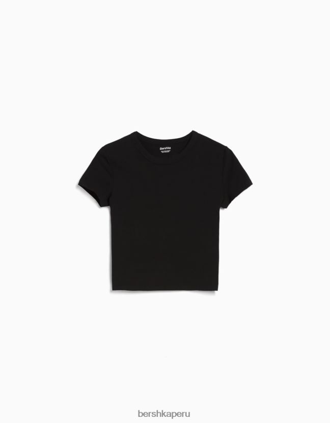 negro Bershka mujer camiseta ajustada de manga corta 806J6B619