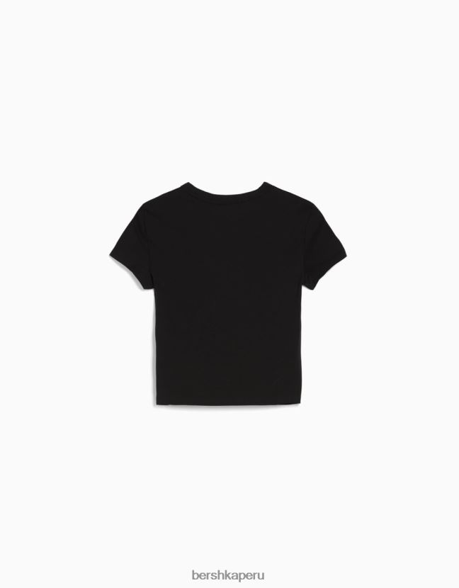negro Bershka mujer camiseta ajustada de manga corta 806J6B619
