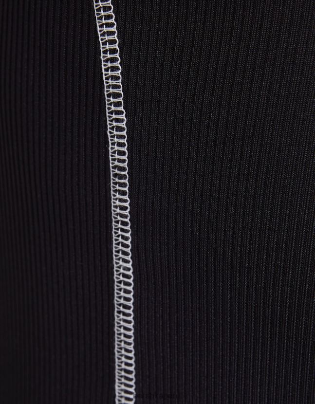 negro Bershka mujer camiseta ajustada de manga larga con hilo en contraste 806J6B373