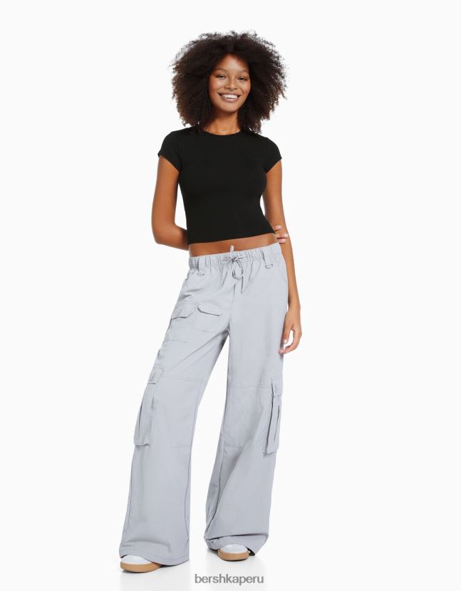 negro Bershka mujer camiseta de canalé manga corta 806J6B344