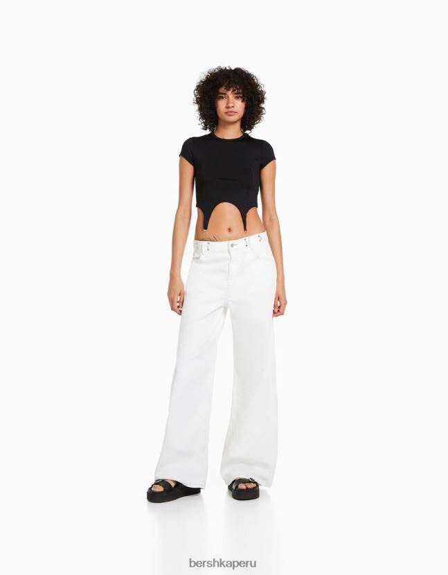 negro Bershka mujer camiseta de manga corta con detalle 806J6B511