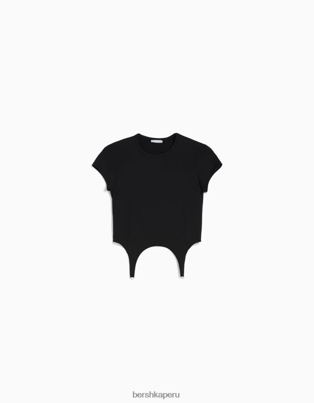 negro Bershka mujer camiseta de manga corta con detalle 806J6B511