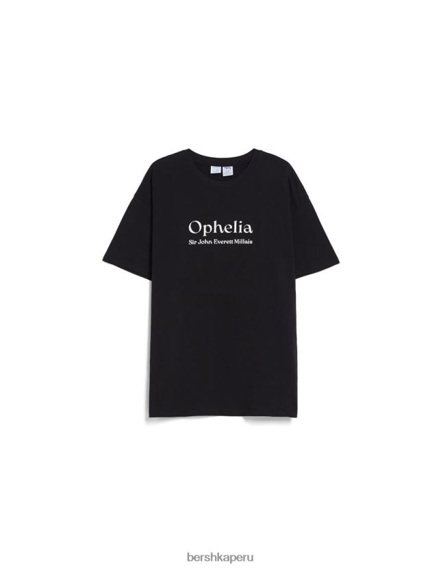 negro Bershka mujer camiseta de manga corta con estampado de serie de arte 806J6B446