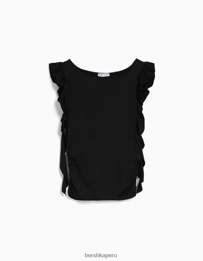 negro Bershka mujer camiseta de manga corta con volantes 806J6B299