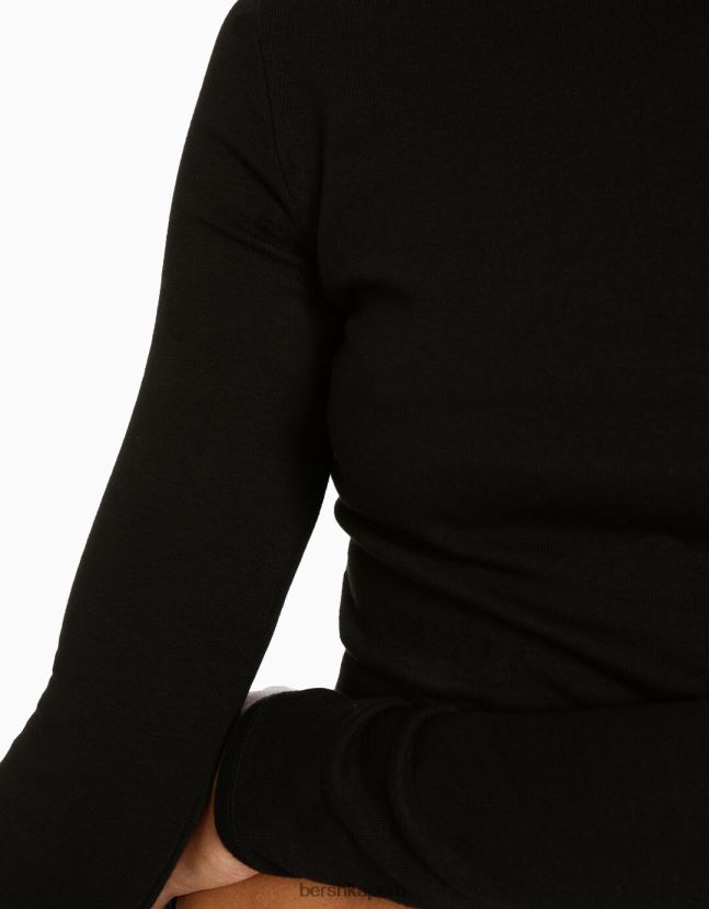 negro Bershka mujer camiseta de manga larga con cuello alto 806J6B408