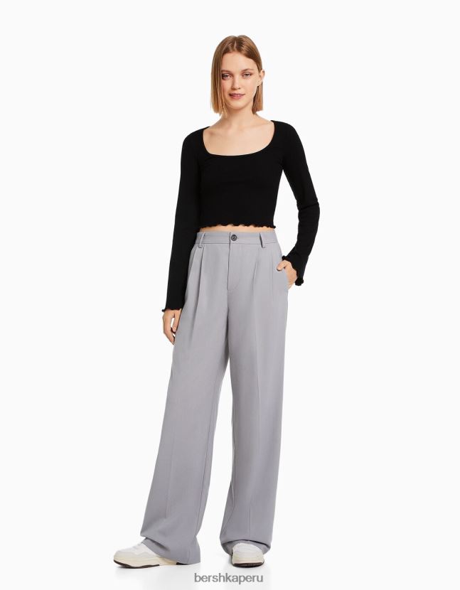 negro Bershka mujer camiseta de manga larga con cuello redondo 806J6B578