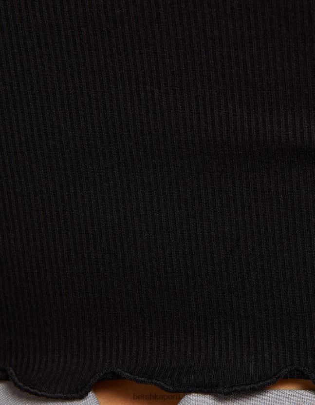 negro Bershka mujer camiseta de manga larga con cuello redondo 806J6B578