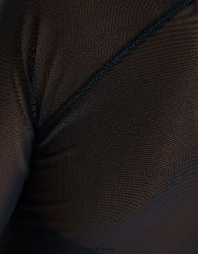 negro Bershka mujer camiseta de manga larga con manga raglán de tul 806J6B428