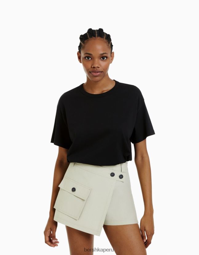 negro Bershka mujer camiseta oversize de manga corta 806J6B324
