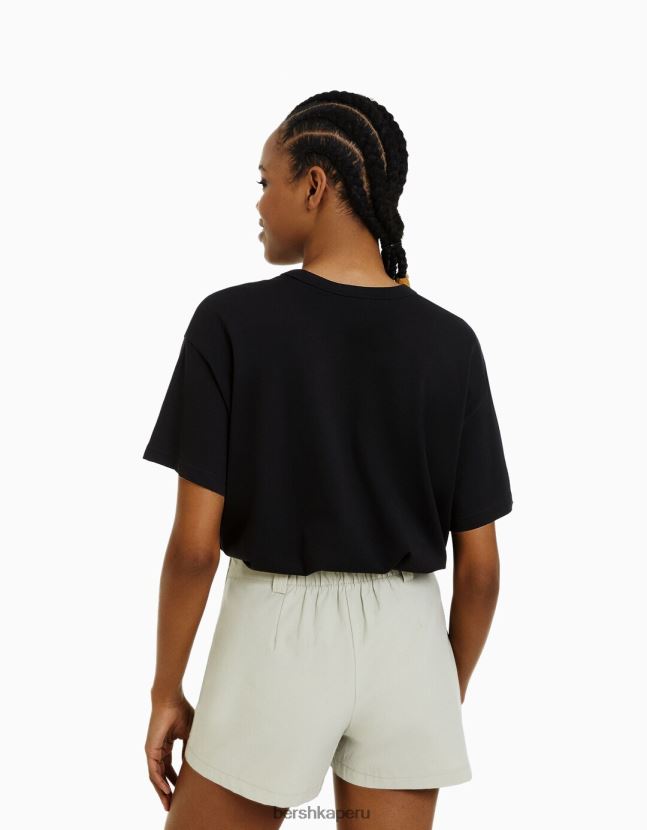 negro Bershka mujer camiseta oversize de manga corta 806J6B324