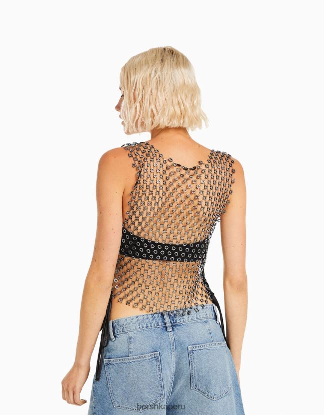 negro Bershka mujer camiseta sin mangas con pedrería 806J6B463