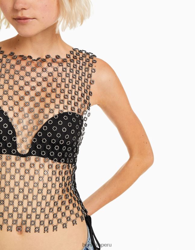 negro Bershka mujer camiseta sin mangas con pedrería 806J6B463