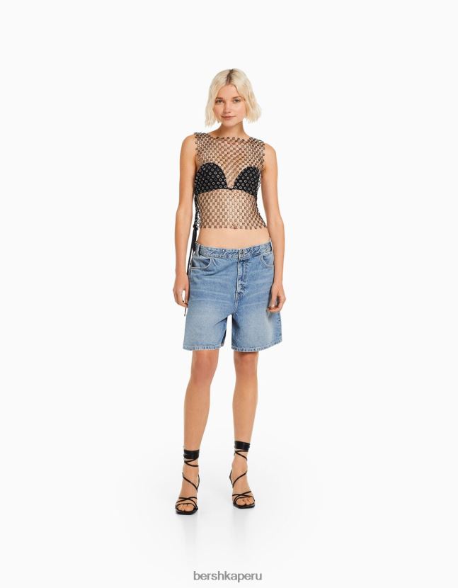 negro Bershka mujer camiseta sin mangas con pedrería 806J6B463