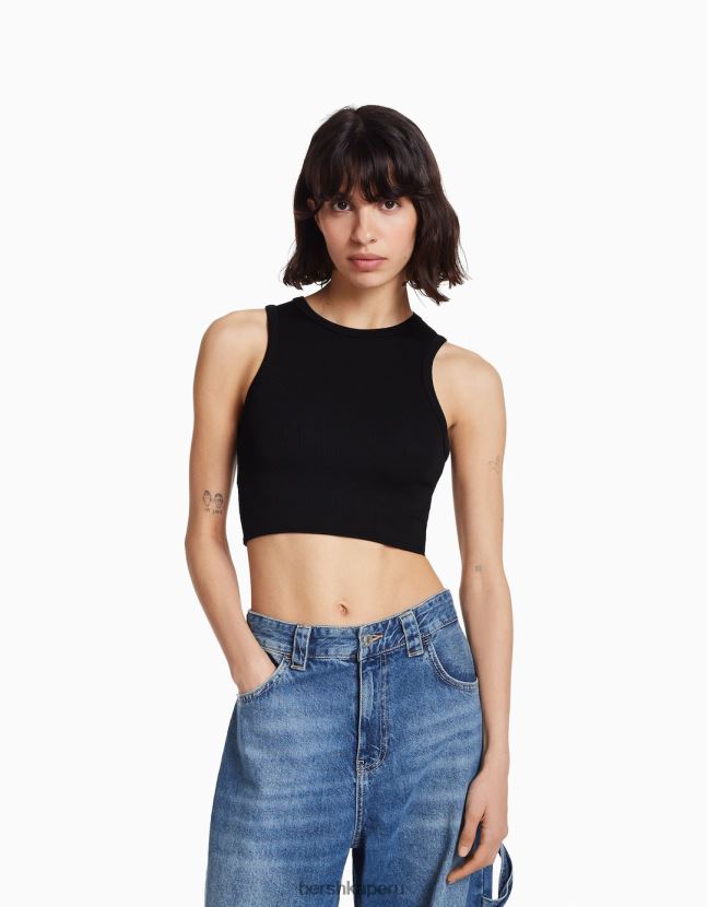 negro Bershka mujer camiseta sin mangas con pedrería en la espalda 806J6B524