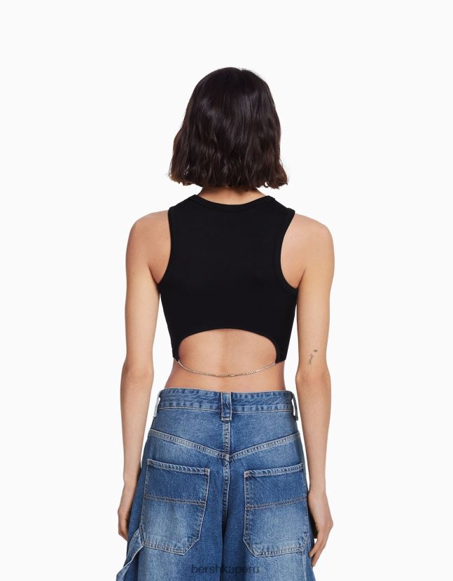 negro Bershka mujer camiseta sin mangas con pedrería en la espalda 806J6B524