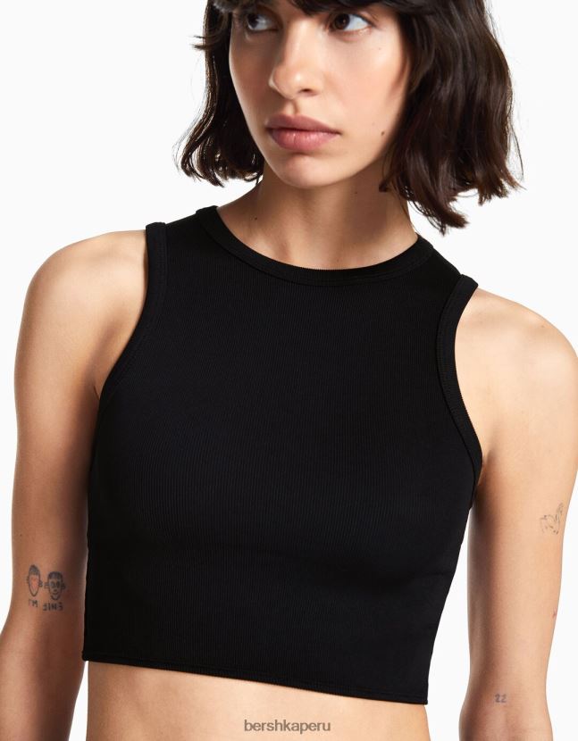 negro Bershka mujer camiseta sin mangas con pedrería en la espalda 806J6B524