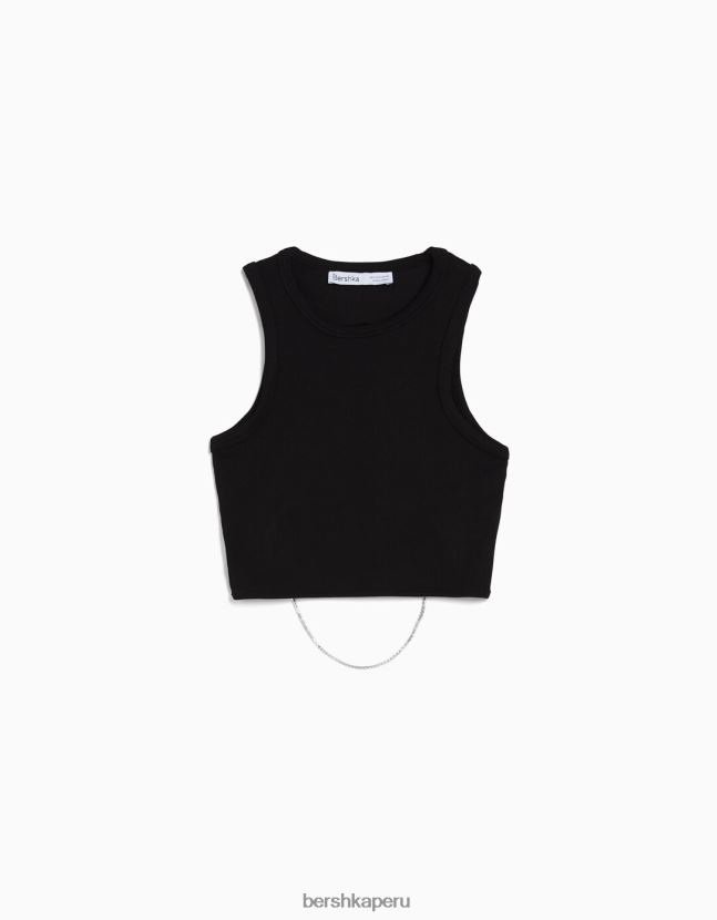 negro Bershka mujer camiseta sin mangas con pedrería en la espalda 806J6B524