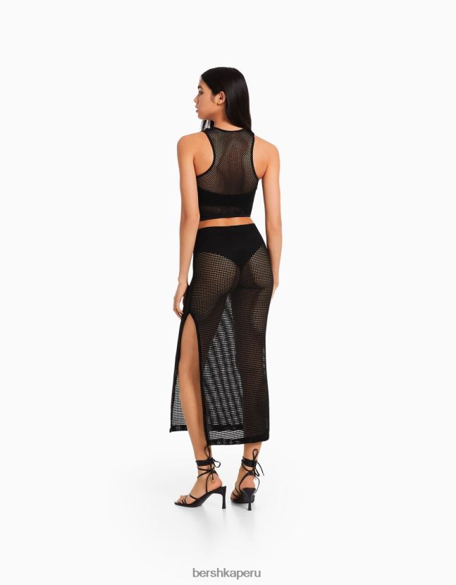 negro Bershka mujer camiseta sin mangas de malla sin costuras 806J6B357