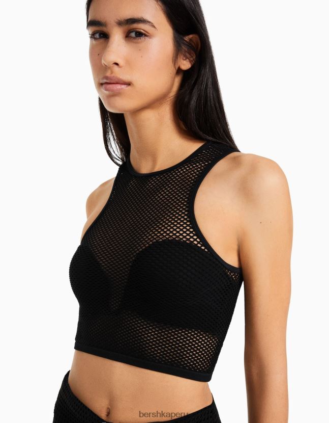 negro Bershka mujer camiseta sin mangas de malla sin costuras 806J6B357