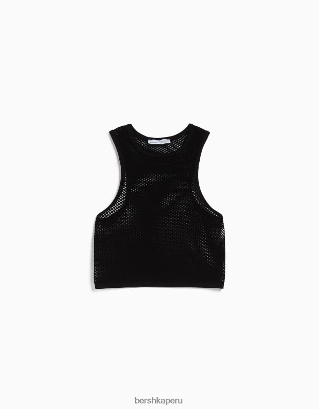 negro Bershka mujer camiseta sin mangas de malla sin costuras 806J6B357