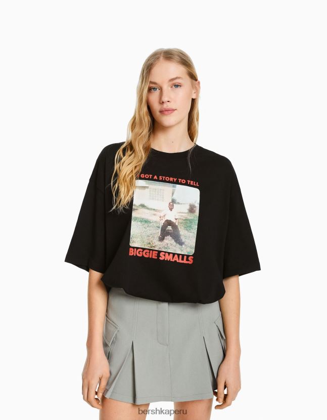 negro Bershka mujer el notorio gran playera de manga corta con estampado boxy fit 806J6B546